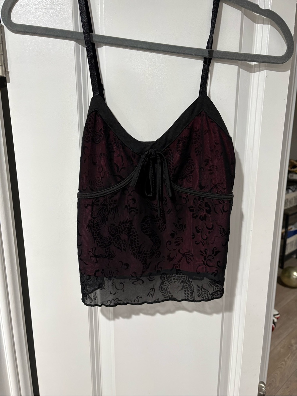 Silk-Look Burgundy Lace Trim Cami Tank Top